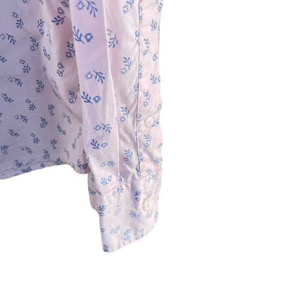 J. Crew "Secret Wash Shirting" Button Down Long Sleeve Pink w/Blue Leaves in XXL - Picture 7 of 10